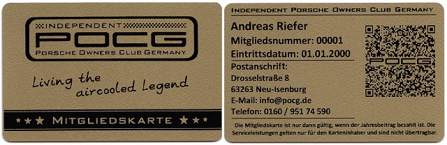 Independent Porsche Owners Club Germany - Mitgliedskarte